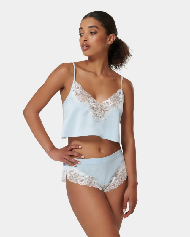 Isabella Luxury Satin Cami and Short Set Ice Water Blue/White sold by Bluebella