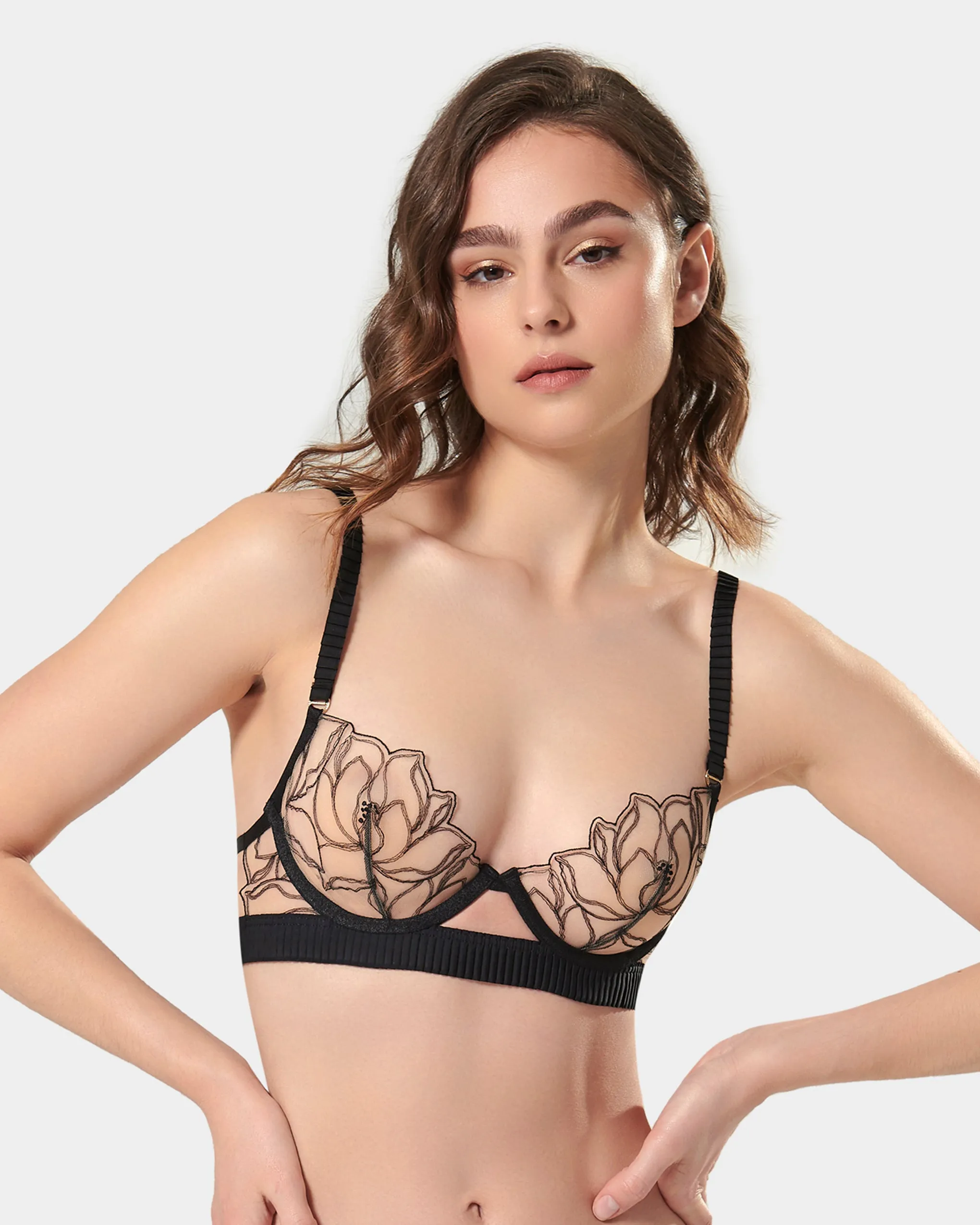 Maia Embroidered Sheer Bra Black sold by Bluebella