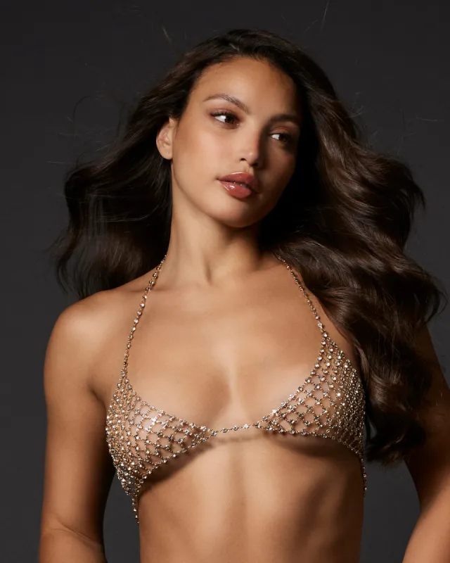 Marli Diamond Lattice Bra Gold sold by Bluebella