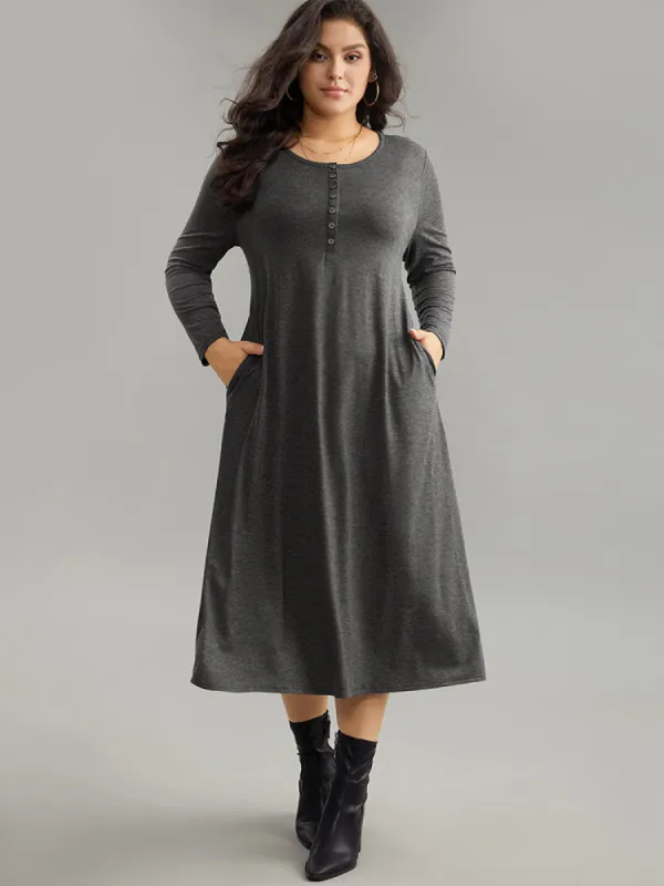 Solid Button Up Pocket Dress sold by Bloomchic