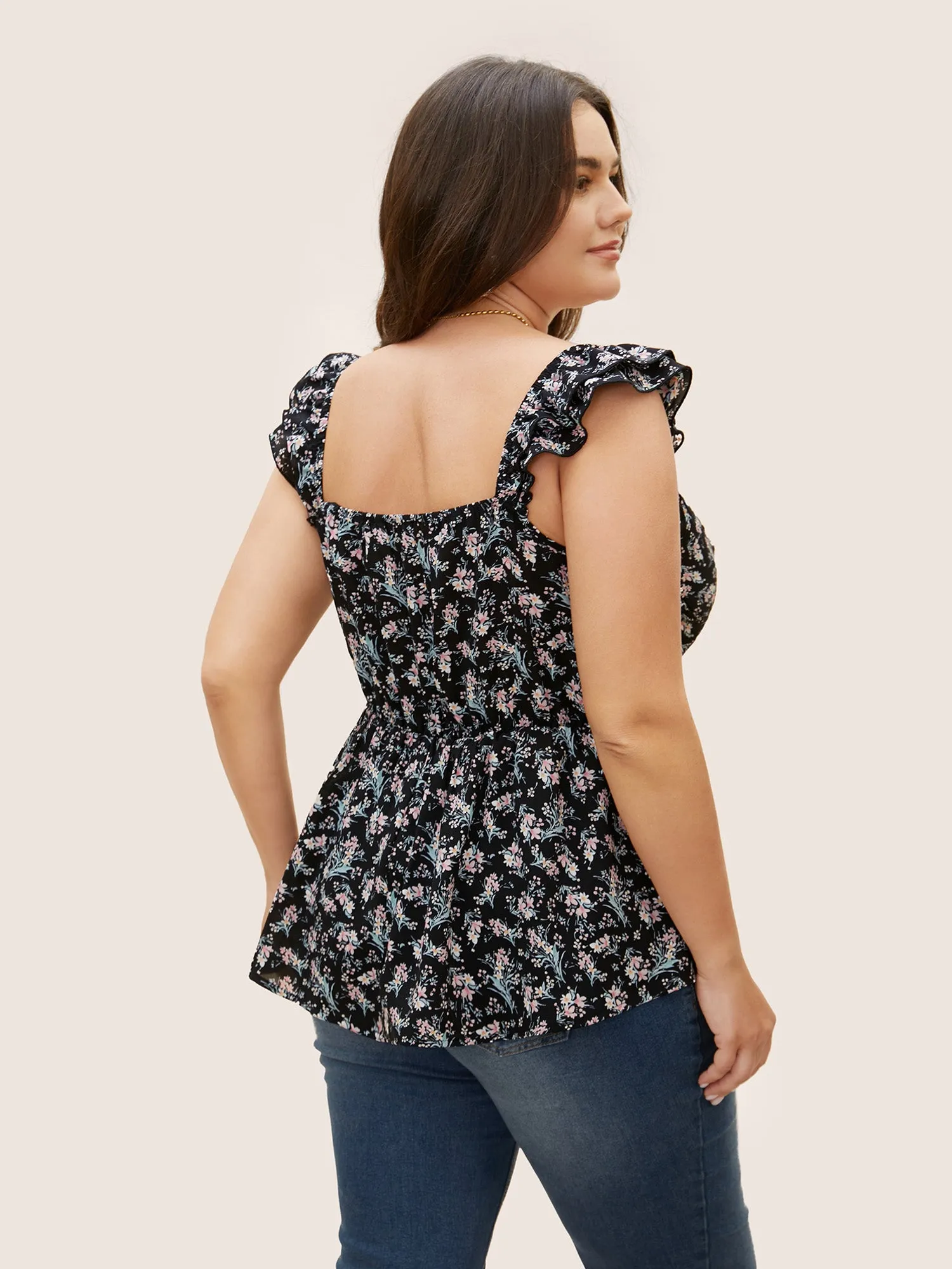 Ditsy Floral Tiered Ruffles Lace Trim Tank Top sold by Bloomchic product image thumbnail 2