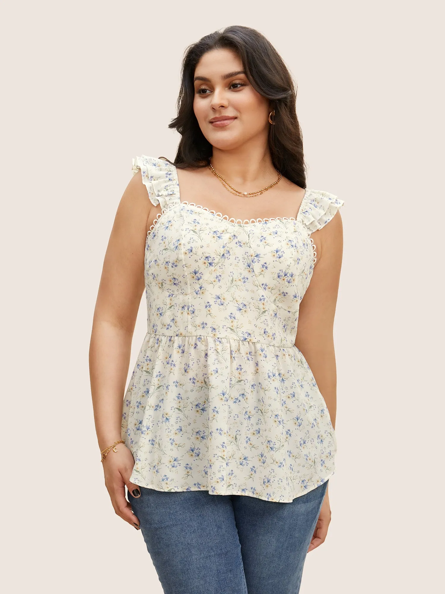 Ditsy Floral Tiered Ruffles Lace Trim Tank Top sold by Bloomchic product image thumbnail 3