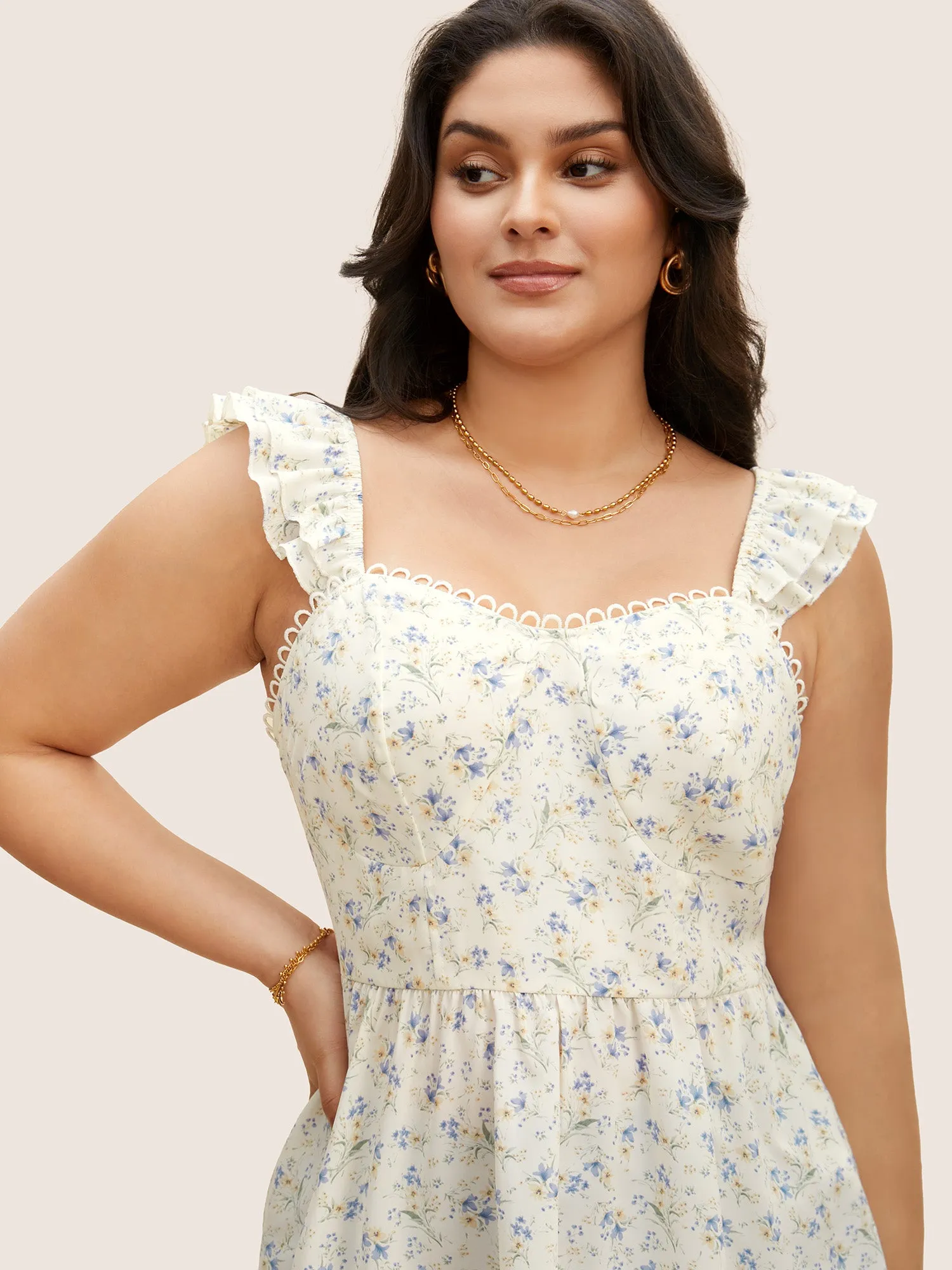 Ditsy Floral Tiered Ruffles Lace Trim Tank Top sold by Bloomchic product image thumbnail 5