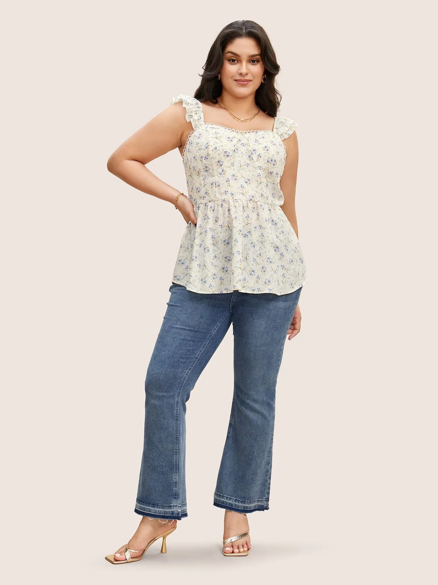 Ditsy Floral Tiered Ruffles Lace Trim Tank Top sold by Bloomchic product image thumbnail 4