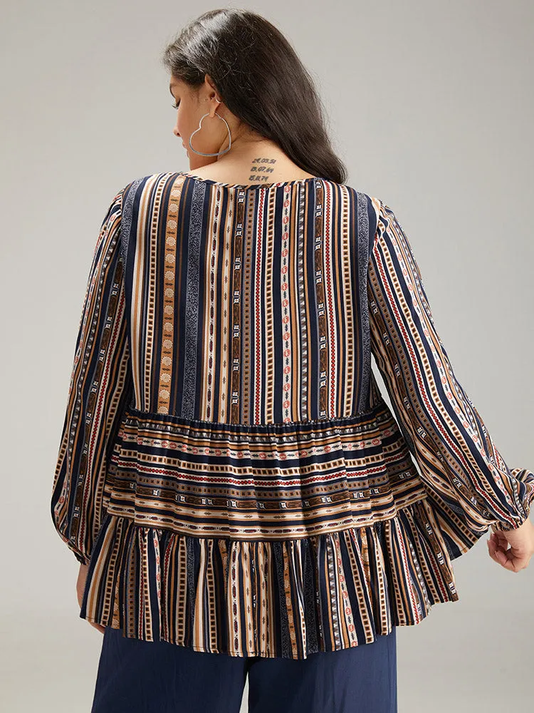 Bandana Stried Crew Neck Gathered Blouse sold by Bloomchic product image thumbnail 5