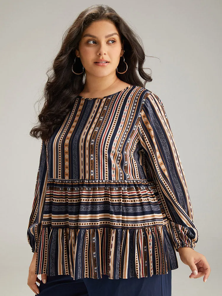 Bandana Stried Crew Neck Gathered Blouse sold by Bloomchic product image thumbnail 3