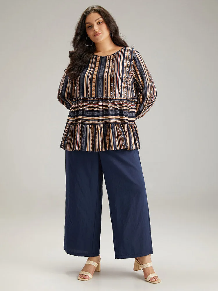 Bandana Stried Crew Neck Gathered Blouse sold by Bloomchic product image thumbnail 4