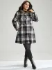 Plaid Patchwork Duffle Button Fuzzy Trim Coat sold by Bloomchic