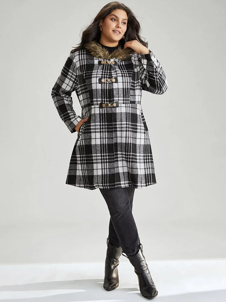 Plaid Patchwork Duffle Button Fuzzy Trim Coat sold by Bloomchic product image thumbnail 3