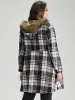 Plaid Patchwork Duffle Button Fuzzy Trim Coat sold by Bloomchic