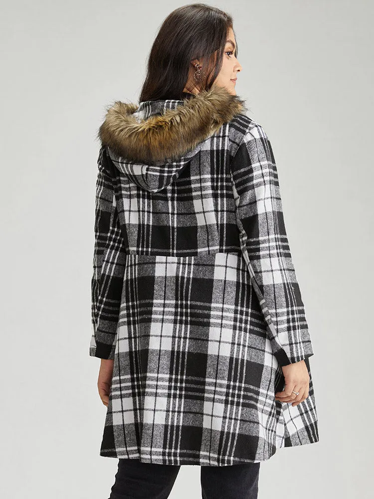 Plaid Patchwork Duffle Button Fuzzy Trim Coat sold by Bloomchic product image thumbnail 4