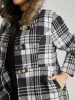 Plaid Patchwork Duffle Button Fuzzy Trim Coat sold by Bloomchic