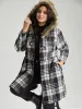 Plaid Patchwork Duffle Button Fuzzy Trim Coat sold by Bloomchic