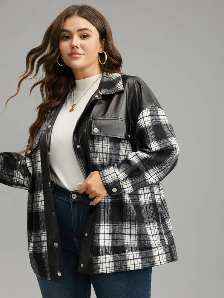 Plaid Patchwork Contrast Button Up Shacket sold by Bloomchic product image thumbnail 3
