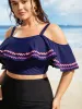 Off Shoulder Woven Ribbon Ruffle Trim Swim Top sold by Bloomchic