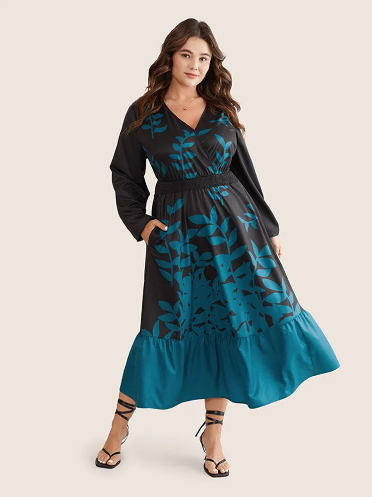 Silhouette Floral Print Surplice Neck Shirred Dress sold by Bloomchic