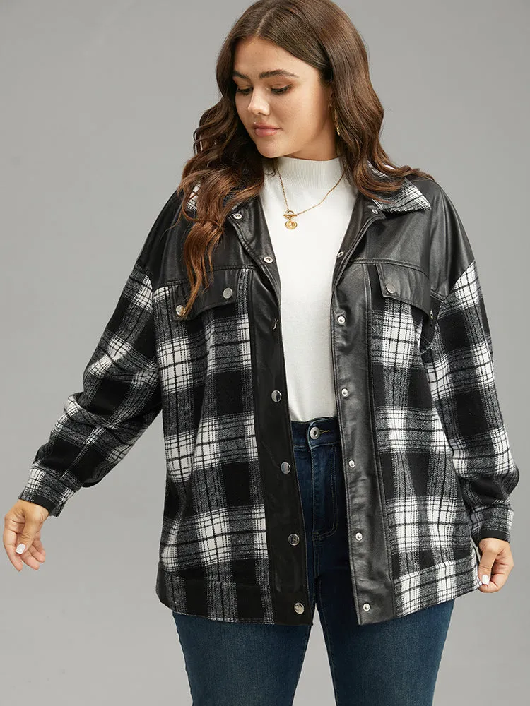 Plaid Patchwork Contrast Button Up Shacket sold by Bloomchic product image thumbnail 4