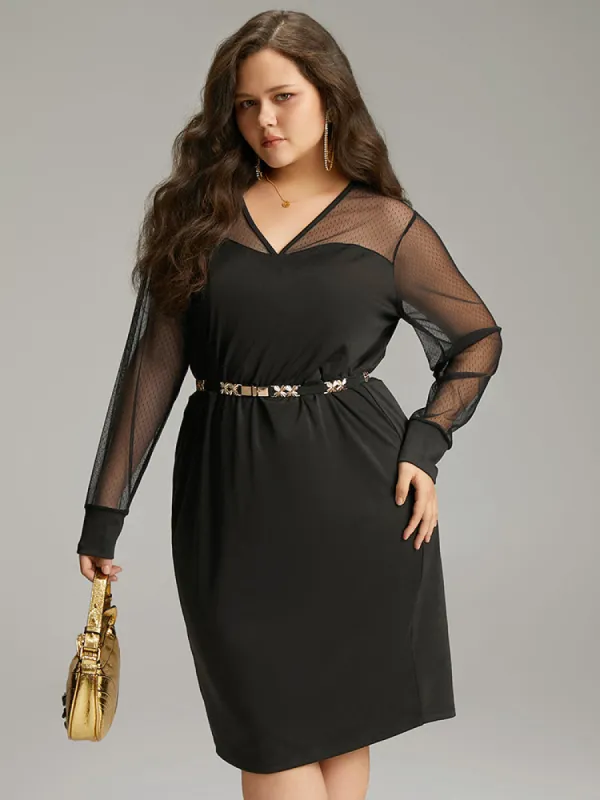 Plain Patchwork Mesh Elastic Waist Split Hem Dress sold by Bloomchic