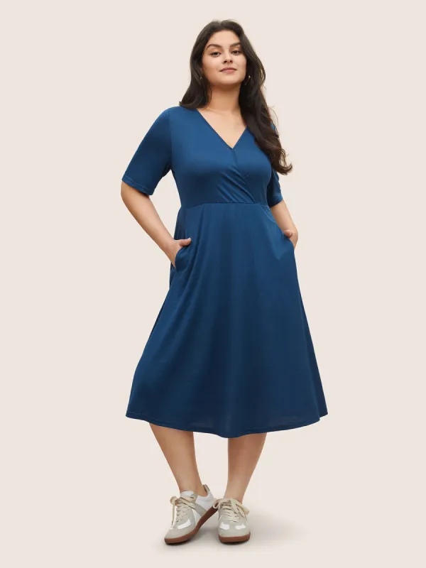 Supersoft Essentials Plain Surplice Neck Pocket Dress sold by Bloomchic