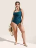 Plain Ruched Crossover Drawstring One Piece Swimsuit sold by Bloomchic