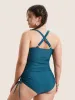 Plain Ruched Crossover Drawstring One Piece Swimsuit sold by Bloomchic