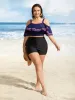 Off Shoulder Woven Ribbon Ruffle Trim Swim Top sold by Bloomchic