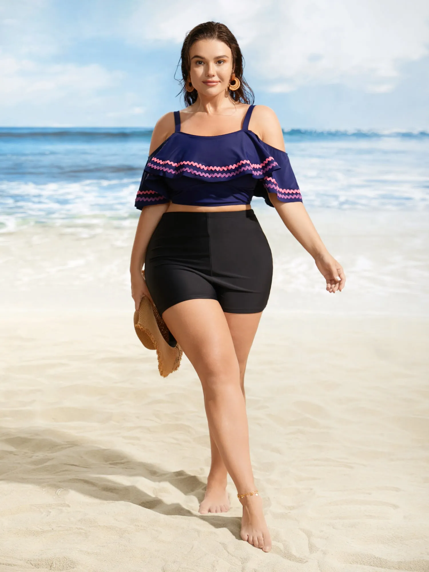 Off Shoulder Woven Ribbon Ruffle Trim Swim Top sold by Bloomchic product image thumbnail 3