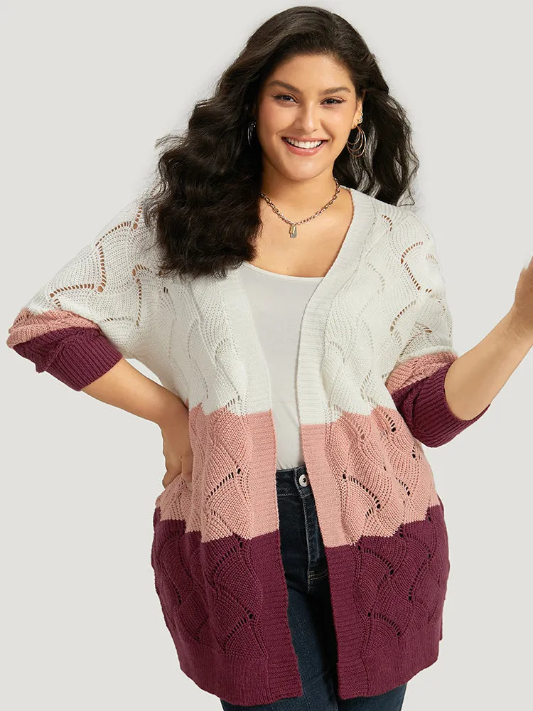 Colorblock Contrast Open Front Eyelet Cardigan sold by Bloomchic product image thumbnail 5