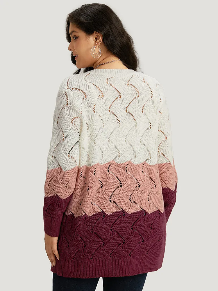 Colorblock Contrast Open Front Eyelet Cardigan sold by Bloomchic product image thumbnail 2