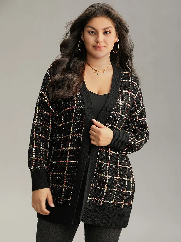 Heather Plaid Elastic Cuffs Cardigan sold by Bloomchic