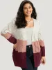 Colorblock Contrast Open Front Eyelet Cardigan sold by Bloomchic
