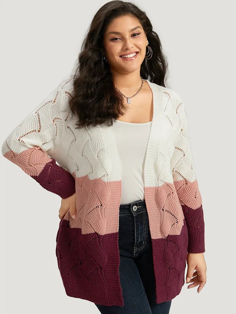 Colorblock Contrast Open Front Eyelet Cardigan sold by Bloomchic product image thumbnail 3