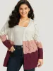Colorblock Contrast Open Front Eyelet Cardigan sold by Bloomchic