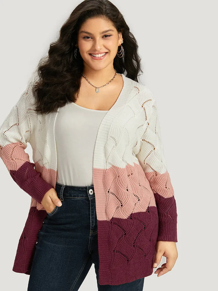 Colorblock Contrast Open Front Eyelet Cardigan sold by Bloomchic product image thumbnail 4