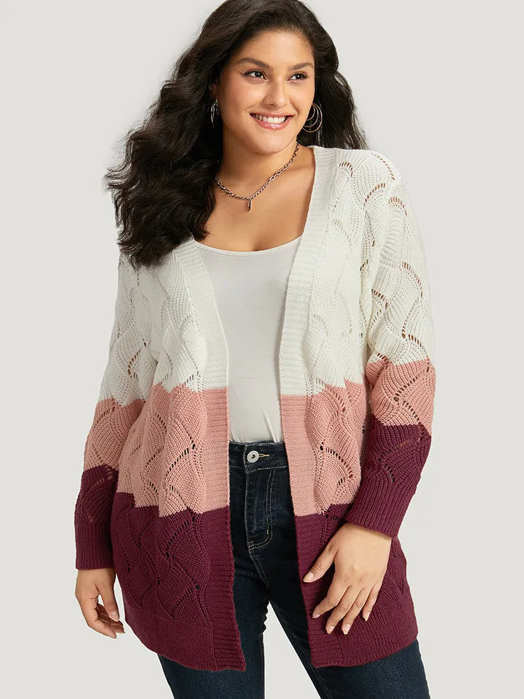 Colorblock Contrast Open Front Eyelet Cardigan sold by Bloomchic