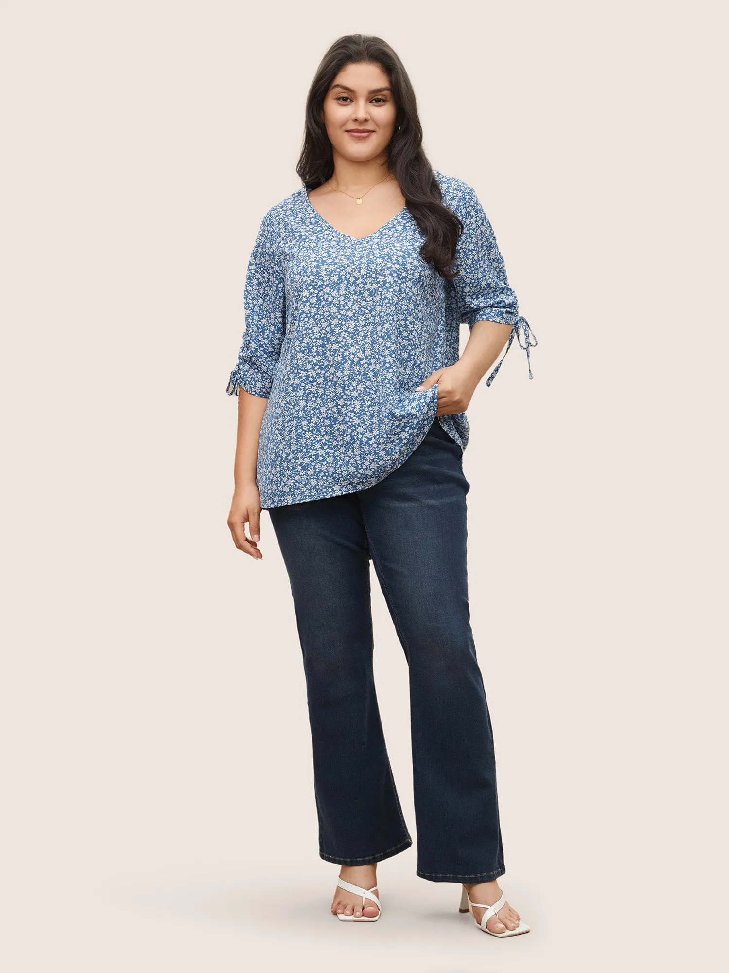 Ditsy Floral Knot Ties Sleeve Blouse sold by Bloomchic product image thumbnail 3