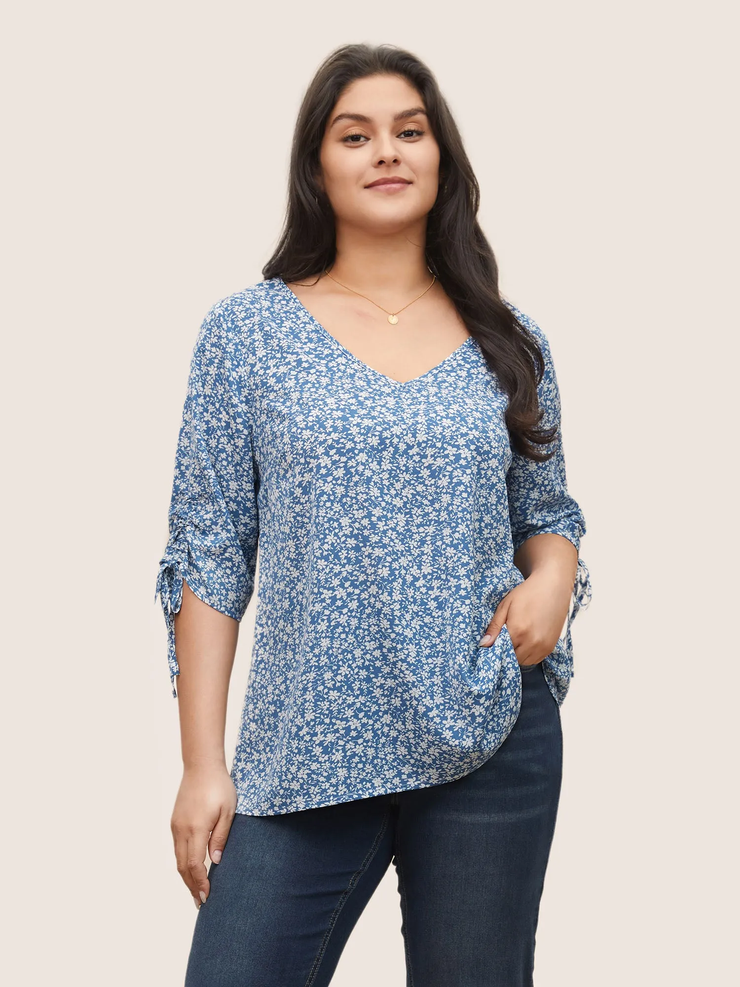 Ditsy Floral Knot Ties Sleeve Blouse sold by Bloomchic product image thumbnail 2