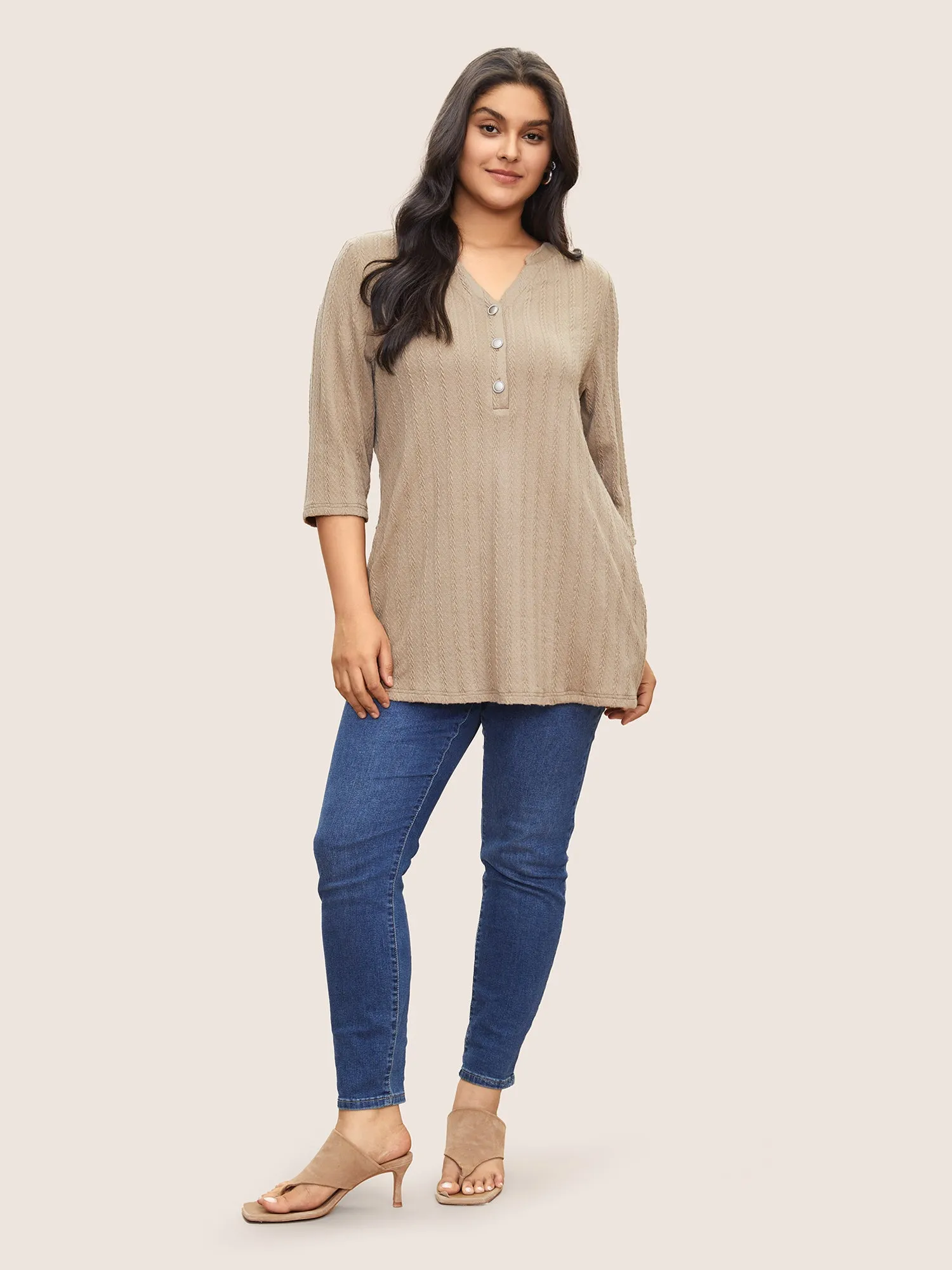 Soldi Cable Knit Pocket Button Up T-shirt sold by Bloomchic product image thumbnail 3