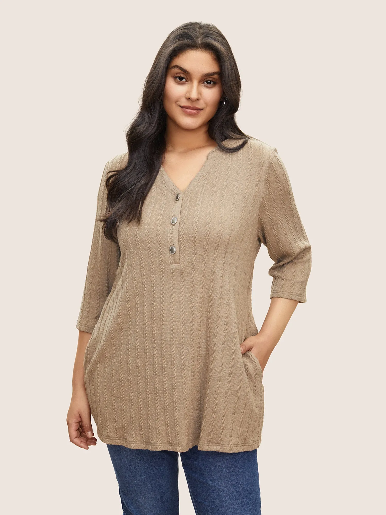 Soldi Cable Knit Pocket Button Up T-shirt sold by Bloomchic