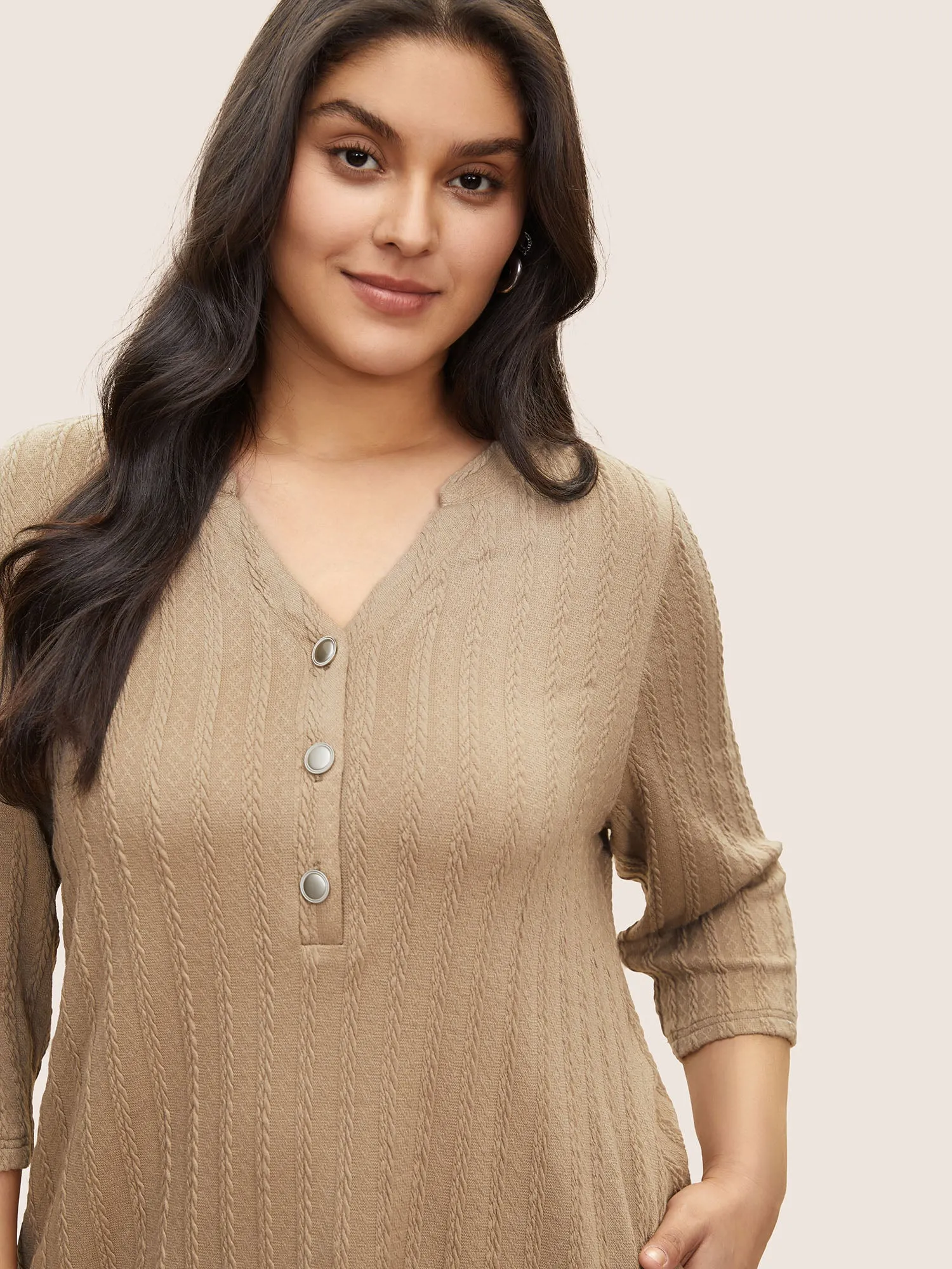 Soldi Cable Knit Pocket Button Up T-shirt sold by Bloomchic product image thumbnail 4