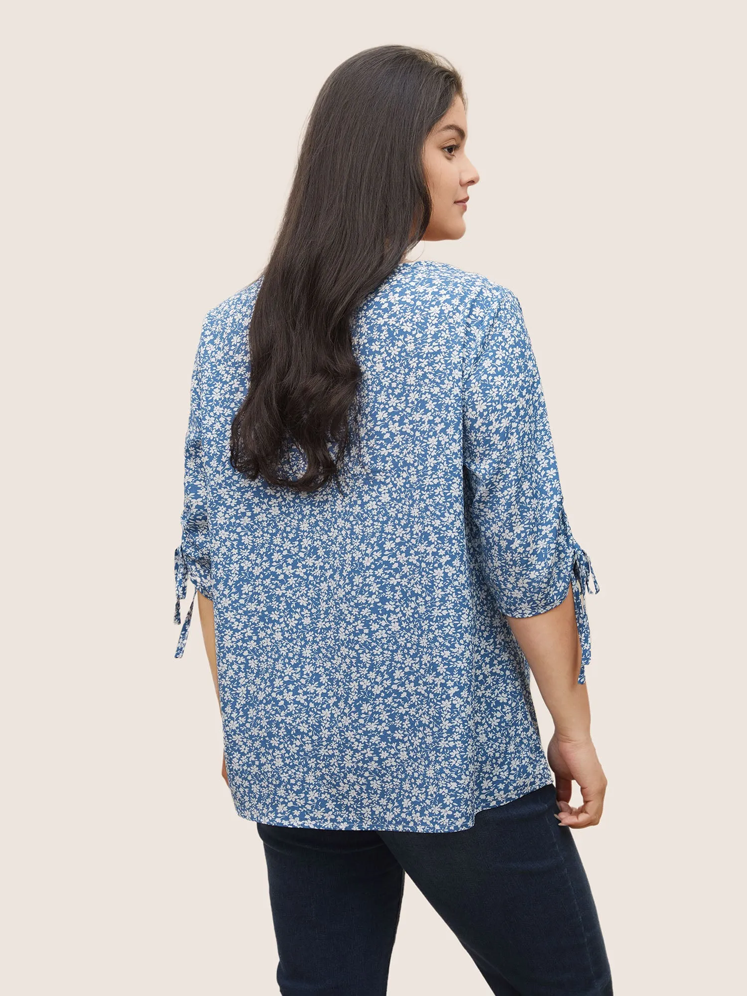 Ditsy Floral Knot Ties Sleeve Blouse sold by Bloomchic product image thumbnail 5