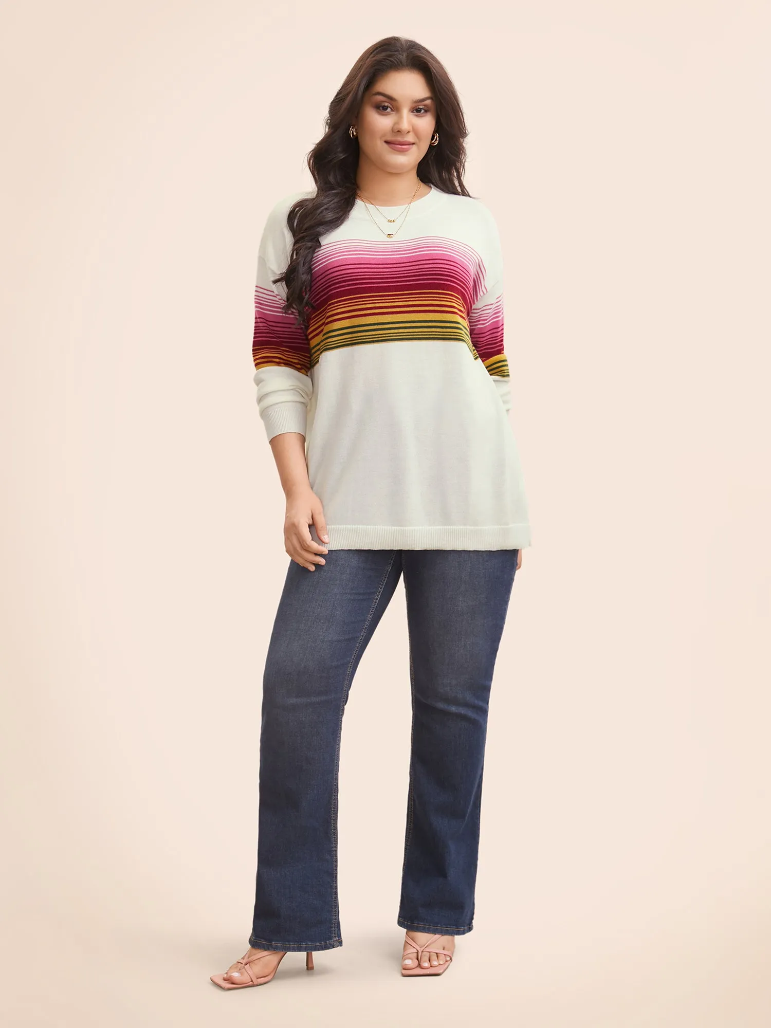 Round Neck Colored Striped Drop Shoulder Pullover sold by Bloomchic product image thumbnail 3