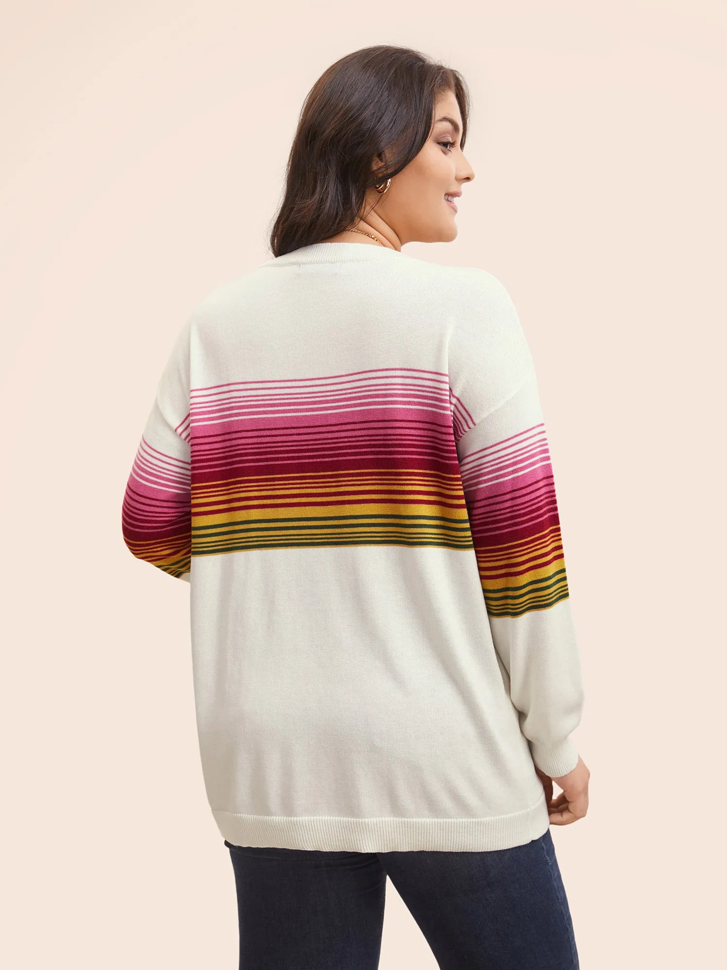 Round Neck Colored Striped Drop Shoulder Pullover sold by Bloomchic product image thumbnail 2