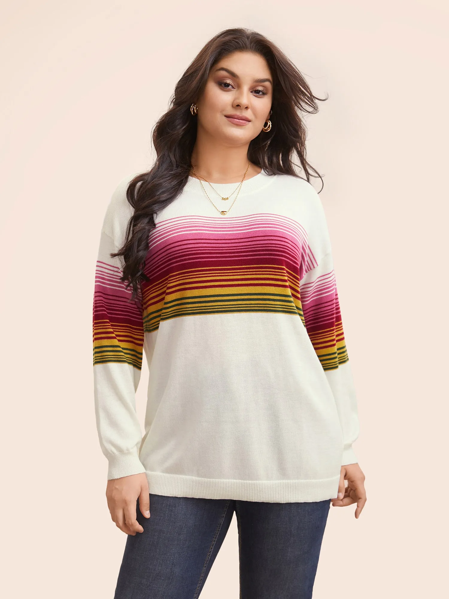 Round Neck Colored Striped Drop Shoulder Pullover sold by Bloomchic