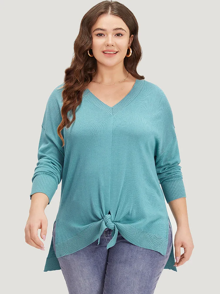 Supersoft Essentials Bowknot Front Split Side Pullover sold by Bloomchic