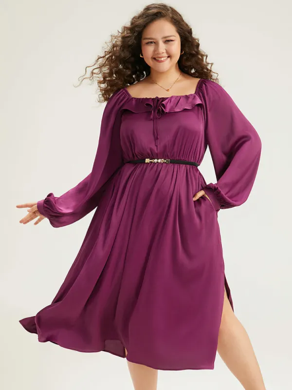 Plain Flutter Trim Ties Split Side Dress sold by Bloomchic