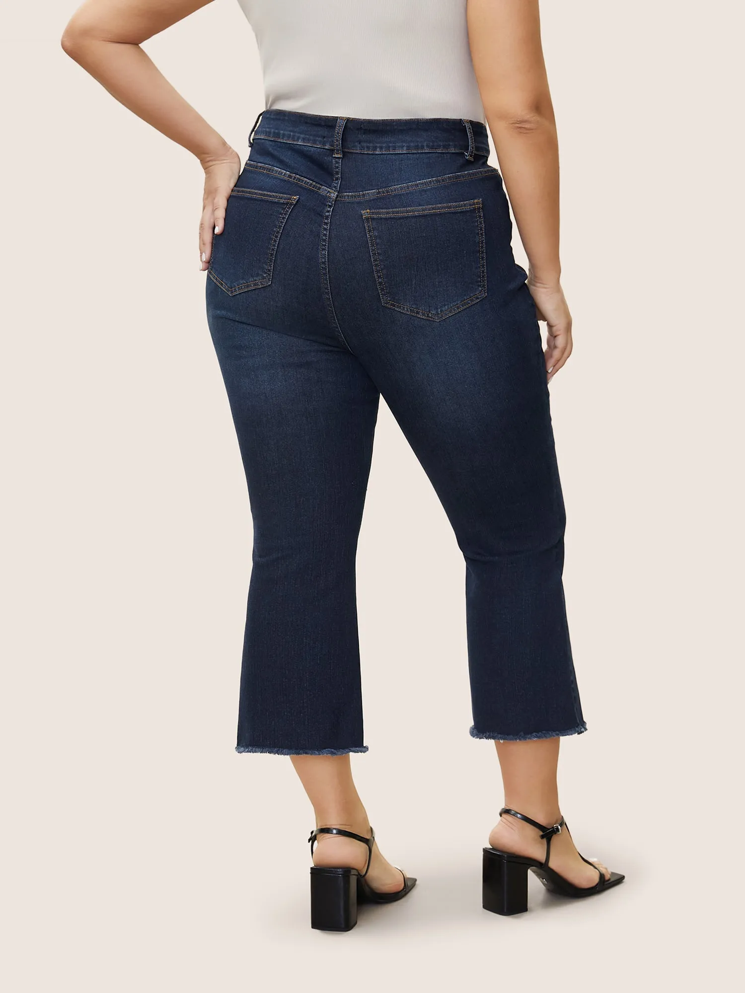 Dark Wash Frayed Hem Cropped Bootcut Jeans sold by Bloomchic product image thumbnail 3