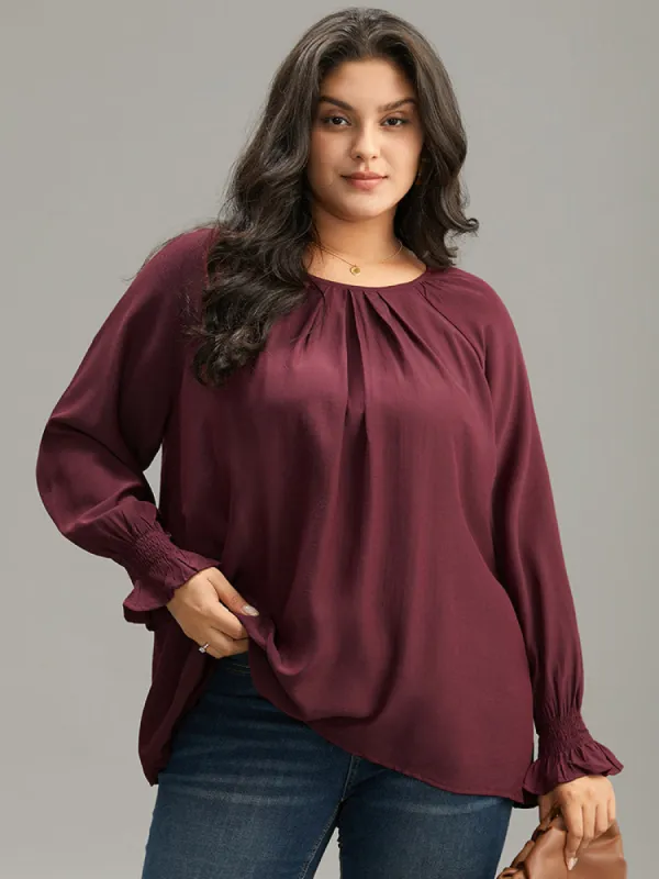 Supersoft Essentials Plain Plicated Detail Ruffle Trim Blouse sold by Bloomchic