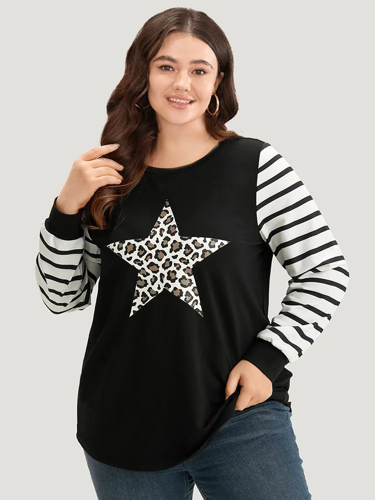 Star Leopard Print Striped Patchwork Crew Neck Sweatshirt sold by Bloomchic product image thumbnail 5