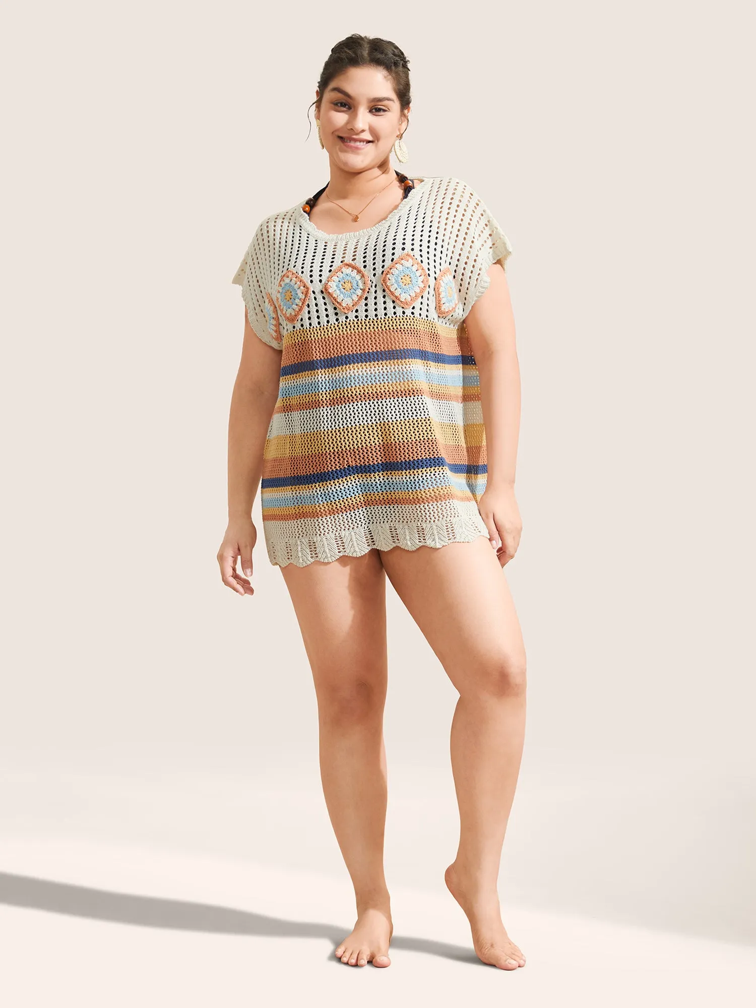 Contrast Striped Crochet Cut Out Swim Cover Up sold by Bloomchic product image thumbnail 3